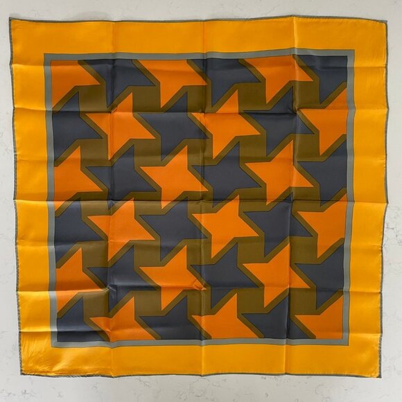Vintage Retro Geometric Print Scarf Rolled Edges Gold, Blue, Grn, Orange Sz OS - Picture 2 of 7